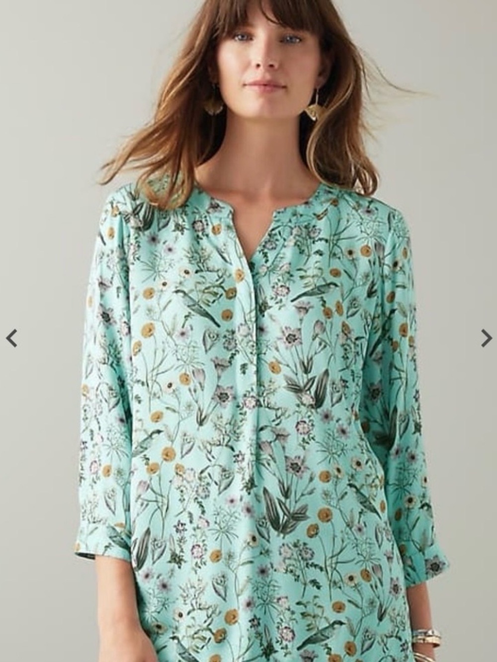 J. Jill Botanical Bird Novelty Print Split-Neck Tunic Top Mint Woman’s 3X Nature